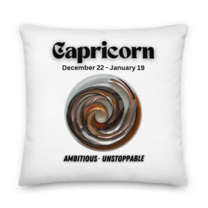 Capricorn Zodiac Premium Pillow – Ambitious & Unstoppable (White)