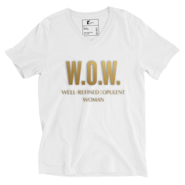 W.O.W. – Well-Refined | Opulent | Woman V-Neck Tee (Gold Lettering Edition)