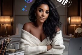 Confident Black woman planning at a laptop with digital product strategy notes — lifestyle and wealth empowerment for women over 40.