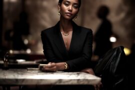 Editorial square image with the title “Why He Hasn’t Texted Back,” showing a composed woman sitting calmly in an upscale setting, symbolizing emotional discipline and dating psychology for women.