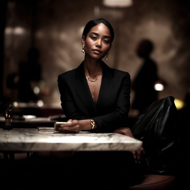Editorial square image with the title “Why He Hasn’t Texted Back,” showing a composed woman sitting calmly in an upscale setting, symbolizing emotional discipline and dating psychology for women.