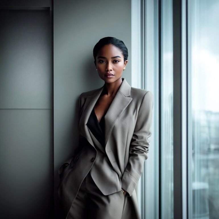 Editorial square image with the text “Emotional Regulation for Women,” showing a calm, composed woman in a luxury interior setting, symbolizing emotional discipline, silent power, and psychological strength.